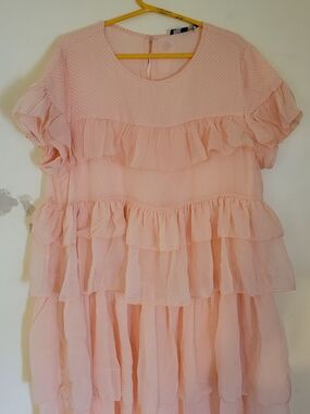 Soft Pink Ruffle Tiered Midi Dress
